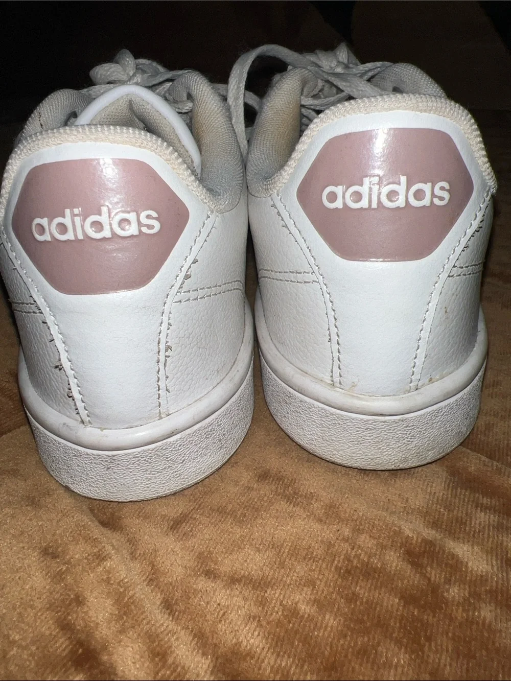 adidas Women’s White Sneakers with Rose Metallic Stripes